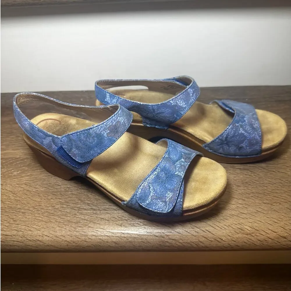Dansko Sonnet Blue Print Leather Sandals EU 40 US 9.5-10 Comfort - Picture 2 of 11